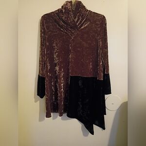 IC COLLECTION Women's Brown and Black Velvet Tunic Sz L